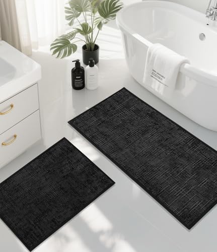 YIHOUSE Badezimmerteppich-Set, rutschfest, schnell trocknend, saugfähig, ultradünn, maschinenwaschbar, niedriger Flor, 2-teilig, Badematte für Waschbecken, dunkel YIHOUSE Badezimmerteppich-Set, rutschfest, schnell trocknend, saugfähig, ultradünn, maschinenwaschbar, niedriger Flor, 2-teilig, Badematte für Waschbecken, dunkel von YIHOUSE