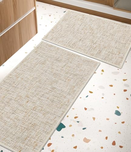 YIHOUSE Badezimmerteppich-Set, ultradünn, rutschfest, waschbar, saugfähig, schnell trocknend, Badematten für Badezimmerboden, Beige, 2 Stück YIHOUSE Badezimmerteppich-Set, ultradünn, rutschfest, waschbar, saugfähig, schnell trocknend, Badematten für Badezimmerboden, Beige, 2 Stück von YIHOUSE