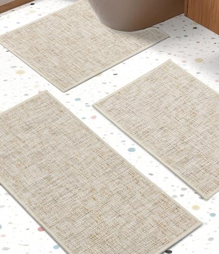 YIHOUSE Badezimmerteppich-Set, ultradünn, rutschfest, waschbar, saugfähig, schnell trocknend, Badematten für Badezimmerboden, Beige, 3-teilig YIHOUSE Badezimmerteppich-Set, ultradünn, rutschfest, waschbar, saugfähig, schnell trocknend, Badematten für Badezimmerboden, Beige, 3-teilig von YIHOUSE