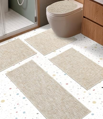 YIHOUSE Badezimmerteppich-Set, ultradünn, rutschfest, waschbar, saugfähig, schnell trocknend, Badematten für Badezimmerboden, Beige, 5-teilig YIHOUSE Badezimmerteppich-Set, ultradünn, rutschfest, waschbar, saugfähig, schnell trocknend, Badematten für Badezimmerboden, Beige, 5-teilig von YIHOUSE