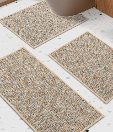 YIHOUSE Badezimmerteppich-Set, ultradünn, rutschfest, waschbar, saugfähig, schnell trocknend, Badematten für Badezimmerboden, Gelb, 3-teilig YIHOUSE Badezimmerteppich-Set, ultradünn, rutschfest, waschbar, saugfähig, schnell trocknend, Badematten für Badezimmerboden, Gelb, 3-teilig von YIHOUSE
