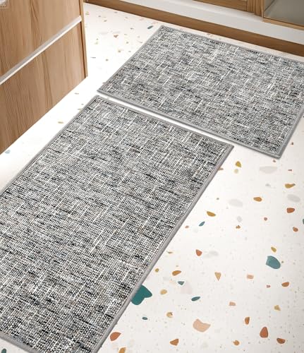 YIHOUSE Badezimmerteppich-Set, ultradünn, rutschfest, waschbar, saugfähig, schnell trocknend, Badematten für Badezimmerboden, Grau, 2 Stück YIHOUSE Badezimmerteppich-Set, ultradünn, rutschfest, waschbar, saugfähig, schnell trocknend, Badematten für Badezimmerboden, Grau, 2 Stück von YIHOUSE