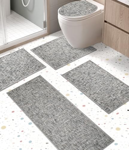 YIHOUSE Badezimmerteppich-Set, ultradünn, rutschfest, waschbar, saugfähig, schnell trocknend, Badematten für Badezimmerboden, Grau, 5-teilig YIHOUSE Badezimmerteppich-Set, ultradünn, rutschfest, waschbar, saugfähig, schnell trocknend, Badematten für Badezimmerboden, Grau, 5-teilig von YIHOUSE