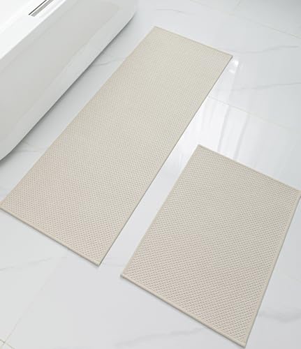 YIHOUSE Badezimmerteppich-Set, ultradünn, schnell trocknend, saugfähig, Badematte für Badezimmer, rutschfest, maschinenwaschbar, 2-teilig, Beige YIHOUSE Badezimmerteppich-Set, ultradünn, schnell trocknend, saugfähig, Badematte für Badezimmer, rutschfest, maschinenwaschbar, 2-teilig, Beige von YIHOUSE