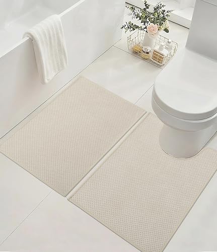 YIHOUSE Badezimmerteppich-Set, ultradünn, schnell trocknend, saugfähig, Badematte für Badezimmer, rutschfest, maschinenwaschbar, 2-teilig, Beige YIHOUSE Badezimmerteppich-Set, ultradünn, schnell trocknend, saugfähig, Badematte für Badezimmer, rutschfest, maschinenwaschbar, 2-teilig, Beige von YIHOUSE