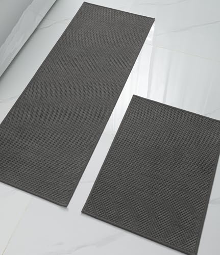 YIHOUSE Badezimmerteppich-Set, ultradünn, schnell trocknend, saugfähig, Badematte für Badezimmer, rutschfest, maschinenwaschbar, Badteppich (dunkelgrau), 2-teilig von YIHOUSE