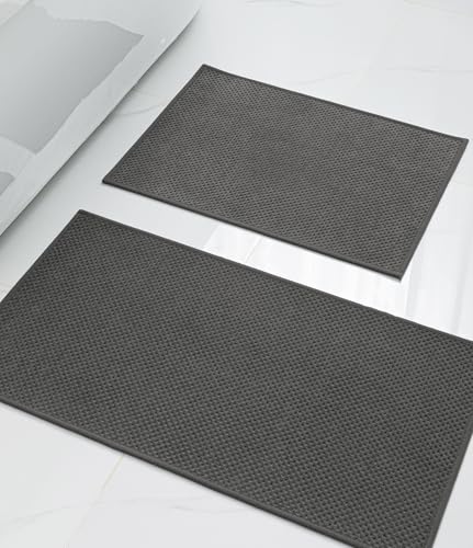 YIHOUSE Badezimmerteppich-Set, ultradünn, schnell trocknend, saugfähig, Badematte für Badezimmer, rutschfest, maschinenwaschbar, Badteppich (dunkelgrau), 2-teilig von YIHOUSE
