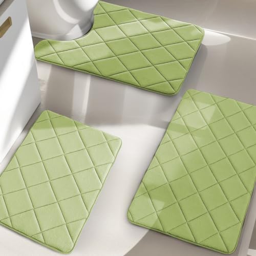 YIHOUSE Badezimmerteppich-Set, ultraweich, Memory-Schaum, rutschfest, maschinenwaschbar, Badezimmermatten-Set, wasserabsorbierend für Badezimmer, WC, 3-teilig (grün) von YIHOUSE