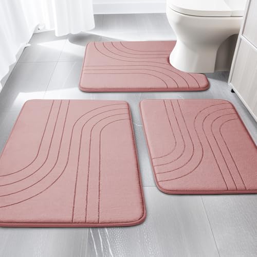 YIHOUSE Badezimmerteppich-Set, weich, rutschfest, Memory-Schaum, extra dicke Badematten für Badezimmer, maschinenwaschbar, Badteppich-Set für Badewanne, WC und Boden, 3-teilig, Rosa YIHOUSE Badezimmerteppich-Set, weich, rutschfest, Memory-Schaum, extra dicke Badematten für Badezimmer, maschinenwaschbar, Badteppich-Set für Badewanne, WC und Boden, 3-teilig, Rosa von YIHOUSE