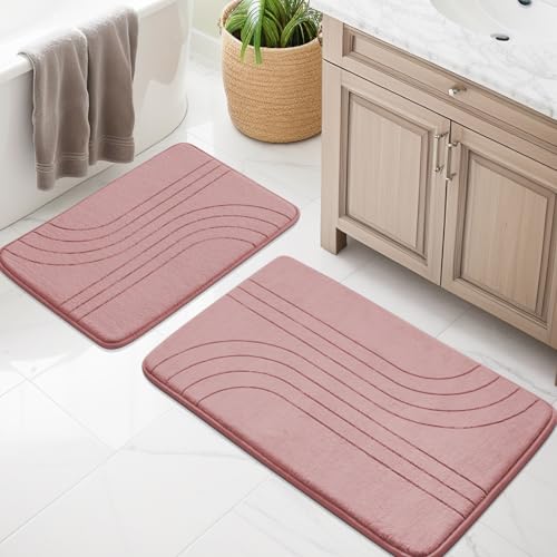 YIHOUSE Badezimmerteppich-Set, weich, rutschfest, Memory-Schaum, extra dicke Badematten für Badezimmer, maschinenwaschbar, Badteppich-Set für Badewanne, WC und Boden, Rosa, 2-teilig von YIHOUSE