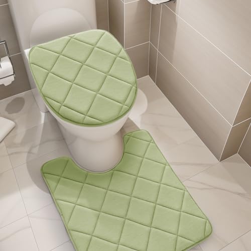 YIHOUSE Badezimmerteppich-Set aus Memory-Schaum, ultraweiche Badematten für Badezimmerboden, 2er-Set, WC-Deckelbezug-Set mit U-förmigem WC-Vorleger für Badezimmer, Dusche (Grün) von YIHOUSE