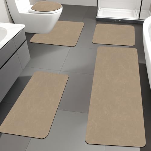 YIHOUSE Khaki-Badematten-Set, 5-teilig, braun, ultradünn, rutschfest, schnell trocknend, saugfähige Gummi-Badematten für Badezimmer, Boden, Dusche YIHOUSE Khaki-Badematten-Set, 5-teilig, braun, ultradünn, rutschfest, schnell trocknend, saugfähige Gummi-Badematten für Badezimmer, Boden, Dusche von YIHOUSE