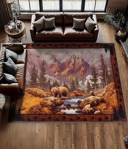YIHOUSE Rustikaler Kabinen-Teppich für Schlafzimmer, 15,2 x 22,9 cm, maschinenwaschbar, Waldbär-Teppich, rutschfest, Niederflor-Muster, Wildtier-Teppich für Wohnzimmer YIHOUSE Rustikaler Kabinen-Teppich für Schlafzimmer, 15,2 x 22,9 cm, maschinenwaschbar, Waldbär-Teppich, rutschfest, Niederflor-Muster, Wildtier-Teppich für Wohnzimmer von YIHOUSE