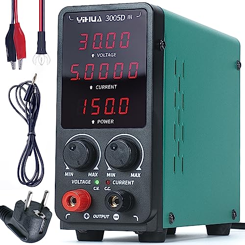 YIHUA 3005D-III DC Labor Netzteil 30 V 5A Regelbar Bench DC Labornetzgerät Regelbar mit Krokodilklemmen, automatischer CC/CV-Modus für Elektronik, Reparatur, Galvanik, Ingenieurausbildung YIHUA 3005D-III DC Labor Netzteil 30 V 5A Regelbar Bench DC Labornetzgerät Regelbar mit Krokodilklemmen, automatischer CC/CV-Modus für Elektronik, Reparatur, Galvanik, Ingenieurausbildung von YIHUA