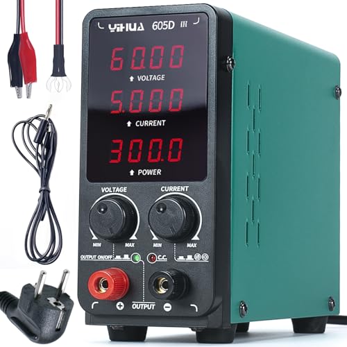 YIHUA 605D-III DC Labor Netzteil 60 V 5A Regelbar Bench DC Labornetzgerät Regelbar mit Krokodilklemmen, automatischer CC/CV-Modus für Elektronik, Reparatur, Galvanik, Ingenieurausbildung YIHUA 605D-III DC Labor Netzteil 60 V 5A Regelbar Bench DC Labornetzgerät Regelbar mit Krokodilklemmen, automatischer CC/CV-Modus für Elektronik, Reparatur, Galvanik, Ingenieurausbildung von YIHUA