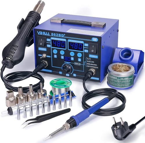 YIHUA 862BD+ SMD-Heißluft-Nachbesserungsstation und Lötstation, 2-in-1 Station mit Temperaturstabilisierungsfunktion für Elektronik, DIY-Projekten, Nachbesserungen, Reparaturen(EU PLUG) von YIHUA