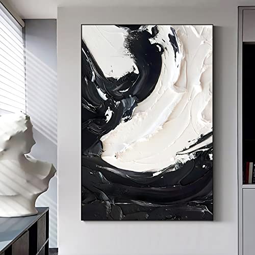 Schwarz-Weiß-abstraktes Gemälde, weißes, strukturiertes Poster, minimalistische, strukturierte Wandkunst, moderne schwarz-weiße Bilder, 40.6x61 cm, ohne Rahmen von YIIBZBGY