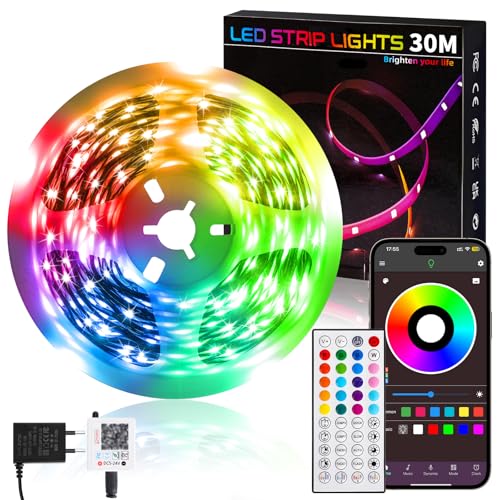 LED Strip 30m RGB LED Streifen mit Fernbedienung und APP, Selbstklebend LED Lichterkette Led Band, Dimmbar Bluetooth LED Leiste Musik Sync, Timer-Einstellung FüR Zimmer, Tv,Küche, Party Deko von YIIFELL