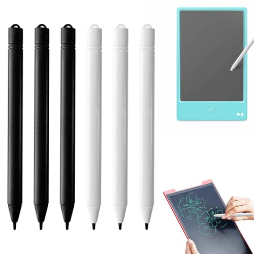 YIIWONI 6 Stück Ersatzstift Stift für LCD-Schreibtafel, Tablet Stift für LCD Maltafel, Writing Board Pens, Schreibtafel pens für LCD, Geeignet für LCD-Schreibtabletts und Zeichentabletts(Schwarz+Weiß) von YIIWONI