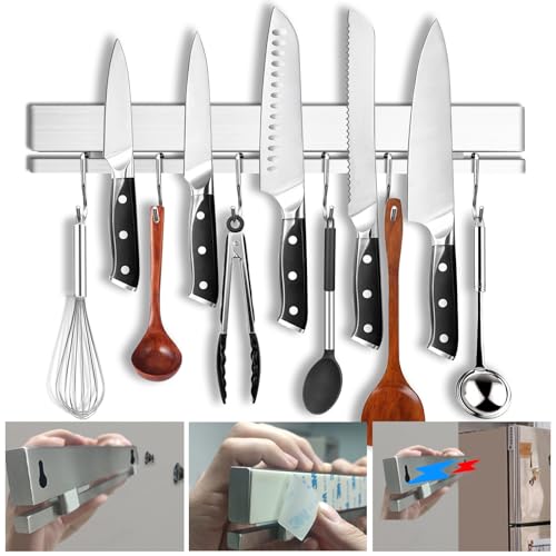 Magnetischer Messerhalter für Wand oder Kühlschrank, 43,2 cm, selbstklebende magnetische Messerleiste für Kühlschrank, 304 Edelstahl, Magnet-Messerleiste für Küchenutensilien, Messer und mehr, 6 von YIIYIIN