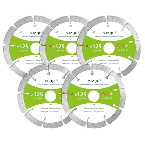 YIJIZE 5x Diamanttrennscheibe 125 mm, Universal Diamantscheibe Trennscheibe, für Beton, Stein, Ziegel, Granit, Baumaterialien, Naturstein, Trocken und Nassschnitt von YIJIZE