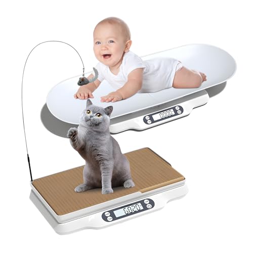 Digitale Haustierwaage, Babywaage mit 2 Abnehmbarem Tablett, LCD Digitale Katzenwaage mit 4 Wiegemodi (kg/oz/lb/ml), mit Katzenkratzbrett und Katzenspielzeug, für Katzen,Haustiere, Küche von YIK TUNG