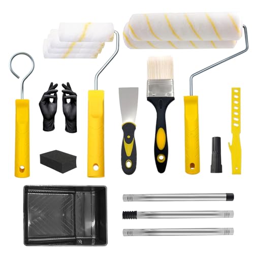 Malerrolle, Farbroller Set, Streichen Zubehör, Komplett Streichset, Farbwalze Bügel Mit 4-Teiliger Aluminiumstange von 30 bis 150cm, Malerpinsel, Farbwanne, Malerzubehör Malerrolle, Farbroller Set, Streichen Zubehör, Komplett Streichset, Farbwalze Bügel Mit 4-Teiliger Aluminiumstange von 30 bis 150cm, Malerpinsel, Farbwanne, Malerzubehör von YIK TUNG