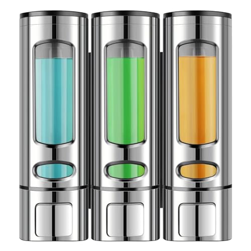 Seifenspender Wandbefestigung, Duschspender ohne Bohren, 400ml Flüssigseifenspender Wandmontage für Badezimmer Duschgel Shampoo Lotion Behälter Flasche Transparent - silbrig von YIK TUNG