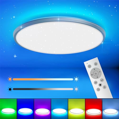 YIKANWEN Led Deckenlampe, 24W 3200LM Led Flach Deckenleuchte Dimmbar RGB Hintergrundbeleuchtung mit Fernbedienung von YIKANWEN