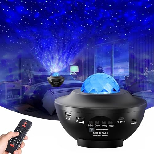 YIKANWEN Sternenprojektor, Sternenprojektor mit Bluetooth, Timer, Lautsprecher, Fernbedienung, Sternenhimmel-Projektor, Helligkeit und Geschwindigkeit einstellbar, Geschenk für Kinder und Erwachsene von YIKANWEN