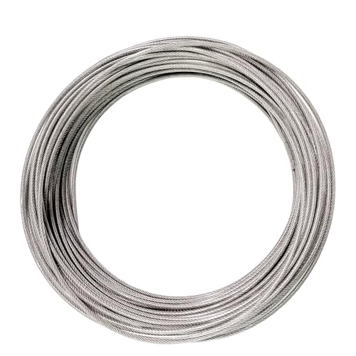 YIKAOMAI®30M 3mm 304 stainless steel wire rope, PVC coated high performance wire rope for garden wire mesh, wire mesh fencing, patio clothesline (304 stainless steel（30m-3mm）) von YIKAOMAI