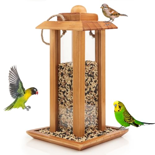 YIKEDAN Vogelhaus | Vogelfutterspender | Vogelfutterhaus zum Aufhängen | Vogelfutterstation | Futterhaus Vögel Holz | Birdfeeder | Vogelhäuschen Hängend Holz Wetterfest für Wildvögel von YIKEDAN