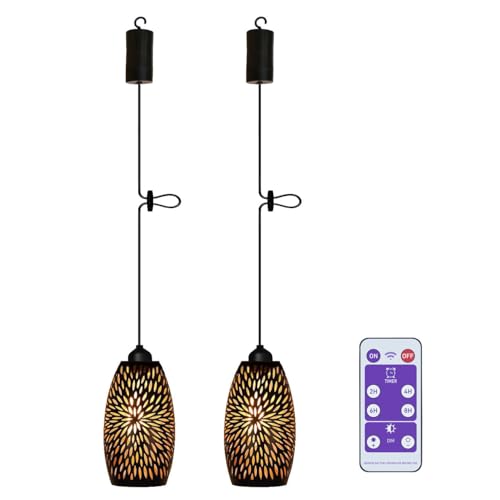 2x Akku Hängelampe mit Batterie Fernbedienung Batteriebetrieben Hängeleuchte Deckenlampe ohne Stromanschluss Feuerwerk Lampenschirm Dekorative Nachtlicht Laternen Lampions für Balkon Weihnachten Deko von YIKEGE LICHT