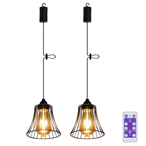 2x Hängelampe mit Batterie Fernbedienung Akku Hängeleuchte Deckenlampe ohne Strom Batteriebetriebene Außenbeleuchtung Außen Laternen Lampions für Garten Balkon Flur Deko Camping Geschenk von YIKEGE LICHT