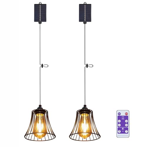 2x Solar Hängelampe mit Batterie Solarlampen Wiederaufladbar Hängeleuchte Deckenlampe ohne Strom IP65 Wasserdichte Lampenschirm für Außen Garten Balkon Keller Flur Deko Camping Geschenk von YIKEGE LICHT