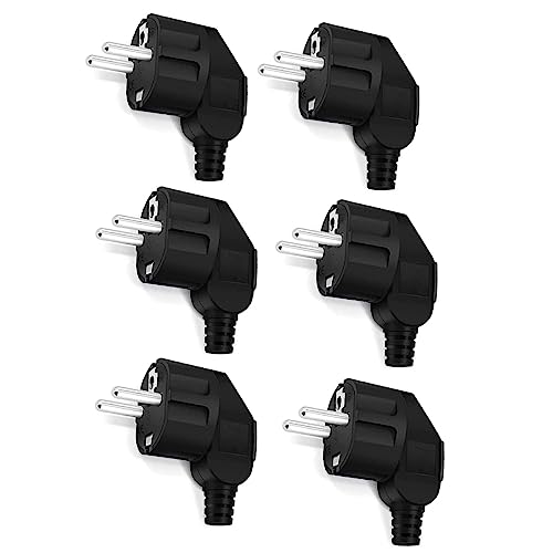 6x Stromstecker Stecker Schwarz 250V - Stromstecker Außenbereich mit Zugentlastung Knickschutztülle - Schutzkontakt-Stecker Spritzwassergeschützt Kunstoff Bruchfest Langlebig für 8-10mm Kabel, IP44 von YIKEGE LICHT