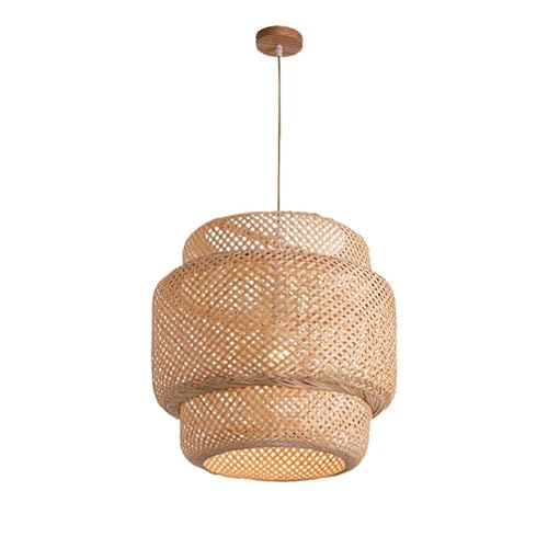 Boho Rattan Bambus Lampe Vintage Hängelampe Pendelleuchte Holz Korb Lampenschirm Japanische Hängeleuchte Hygge Holzlampe Korblampen Hängend Deckenlampe Schlafzimmer Wohnzimmer E27 Lampenfassung, 30cm von YIKEGE LICHT