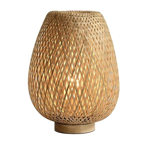 Boho Vintage Rattan Lampe Tischlampe Nachttischlampe für Wohnzimmer Schlafzimmer - Kleine Japanische Lampe Laterne Bambus Lampenschirm Tisch Lampen Leuchten Stehlampe Stehleuchte Standleuchte von YIKEGE LICHT