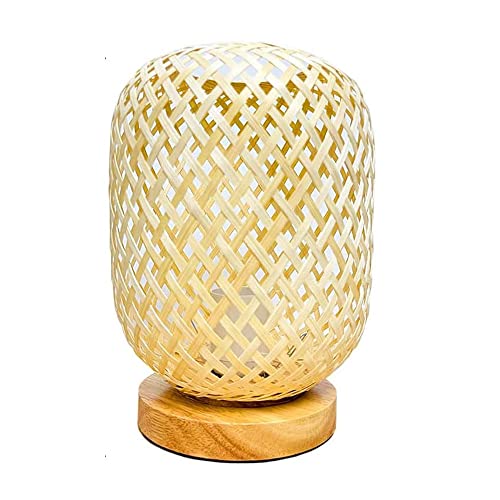 Boho Vintage Rattan Lampe Tischlampe Nachttischlampe für Wohnzimmer Schlafzimmer - Kleine Japanische Lampe Laterne Bambus Lampenschirm Tisch Lampen Leuchten Stehlampe Stehleuchte Standleuchte von YIKEGE LICHT