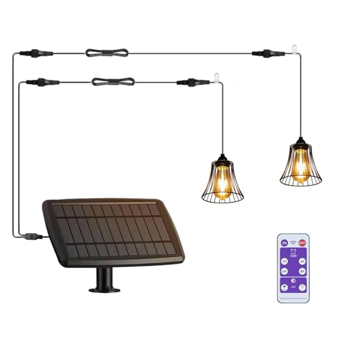 YIKEGE LICHT Solar Hängelampe mit Fernbedienung Solarlampen Außen Balkon Akku Hängeleuchte Hängend Lampenschirm Pendelleuchte Deckenlampe ohne Strom Wasserdichte Wandlampe Dachrinnen Garten 5M Kabel von YIKEGE LICHT