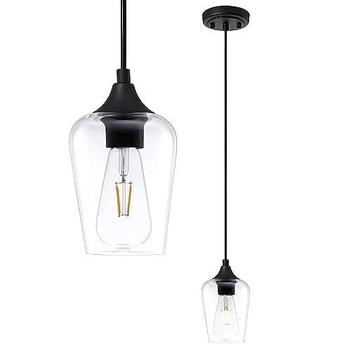 Modern Vintage Glas Pendelleuchte Industial Hängeleuchte Schwarz Hängelampe Esszimmerlampe Hängend Lampe Esstisch Wohnzimmer Schlafzimmer Esszimmer Esstischlampe E27 Retro Deckenlampe für Küche Keller von YIKEGE LICHT