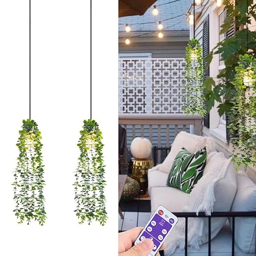 YIKEGE LICHT Solar Hängeleuchten Outdoor Hängelampe Lampen ohne Strom Hängend Beleuchtung Deckenleuchte mit Fernbedienung Wasserdichte Kunstpflanze Künstlich Hängepflanze für Garten Y Kabel 2 Licht von YIKEGE LICHT
