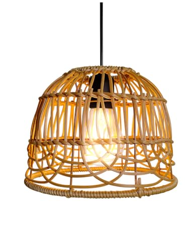 YIKEGE LICHT Vintage Boho Rattan Hängelampe Batterie Lampe mit Akku Hängeleuchte Deckenlampe ohne Strom Stromanschluss Laternen Wetterfest für Schlafzimmer Garten Balkon Keller Weihnachten Party Deko von YIKEGE LICHT