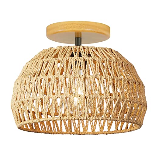 Vintage Boho Rattan Lampe Deckenleuchte Hängelampe Küche - Rustikal Deckenlampe Geflochten Korb Lampenschirm Wandlampe Badezimmerlampe Badlampe - E27 Industrielle Deckenleuchte Schlafzimmer Wohnzimmer von YIKEGE LICHT