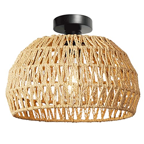 Vintage Boho Rattan Lampe Deckenleuchte Hängelampe - Rustikal Deckenlampe Geflochten Korb Lampenschirm Badezimmerlampe Badlampe - E27 Industrielle Deckenleuchte für Küche Schlafzimmer Wohnzimmer von YIKEGE LICHT