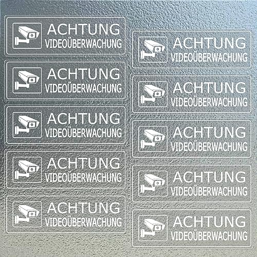 YIKIADA Videoüberwachung Aufkleber 5 × 15 cm Vinyl Achtung Kameraüberwachung Schild Innenkleber Wasserdicht Privatgrundstück Hinweisaufkleber für Auto Fenster 10 Stück von YIKIADA