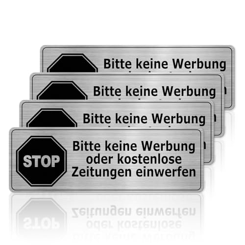 YIKIADA Bitte Keine Werbung Schild 15 × 5 cm Klein Selbstklebend Aluminium Warnschild Briefkastenschild Kostenlose Zeitungen für Briefkasten Haus Büro 4 Stück von YIKIADA