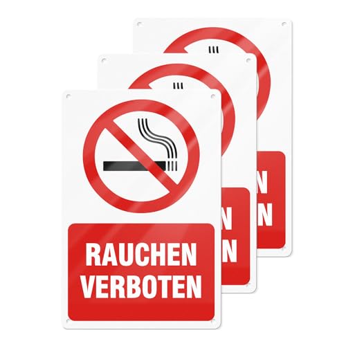 YIKIADA 3 Stück Rauchen Verboten Schilder Aluminium 30 × 20 cm No Smoking Selbstklebend Wasserdicht Warnzeichen Keine Zigaretten Zeichen für Außen und Innen von YIKIADA