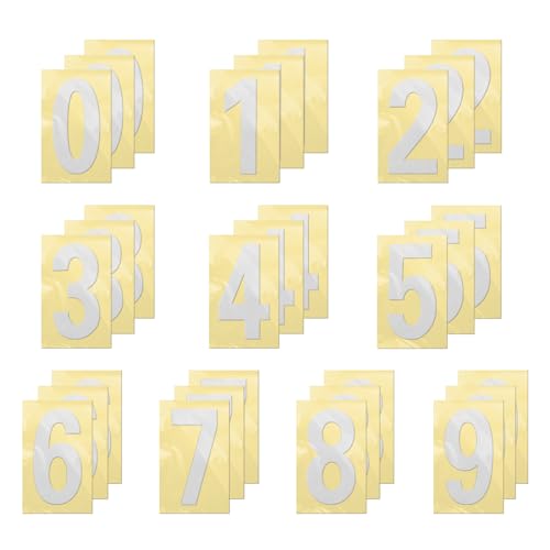 YIKIADA Silber 1-9 Zahlen Aufkleber 10 × 5 cm Vinyl Wasserdicht Reflektierend Schilder Selbstklebend Wetterfest Briefkasten Etiketten Hausnummer für Postkasten Tür Fenster 30 Stück von YIKIADA