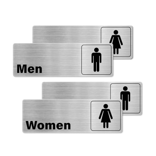 YIKIADA Toilettenschilder 23 × 8 CM Selbstklebend Aluminium Damen und Herren WC Schild Toilettenschilder Wassdicht Toilette Türschild für Restaurant Büro Werkstatt Gäste Außen 4 Stück von YIKIADA
